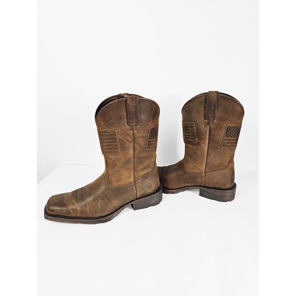 Ariat 10D Men\'s Circuit Patriot Weathered Tan Embroidered Flag Square Toe Boots main image 6